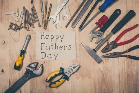 Set of different tools on wooden background Stock Photos