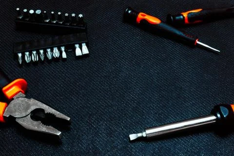 Set of different tools for work Stock Photos