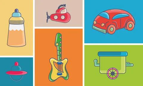 Set of different toy icons flat design Vector Stock Illustration