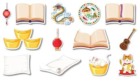 Set of different traditional objects 스톡 일러스트
