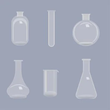 Set of different transparent flasks on blue background Stock Illustration