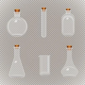 Set of different transparent flasks with tube on aa seamless background Stock Illustration