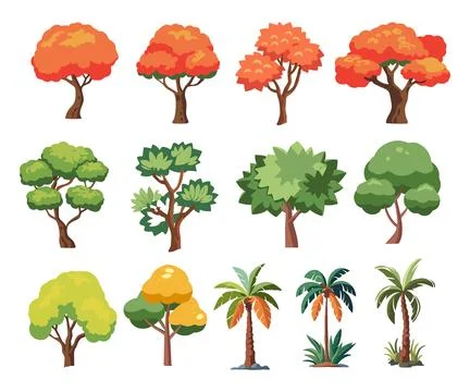 Set of different tree vector icon illustrations. Stock Illustration
