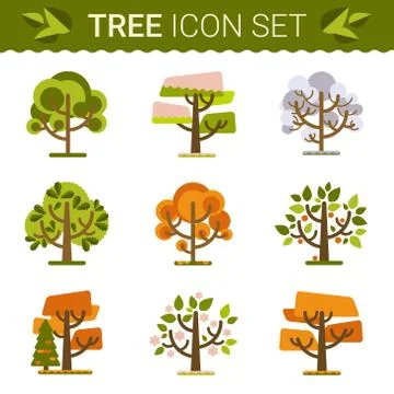 Set of different trees, rocks, grass. Sprites for the game. vector flat forests Illustrazione stock