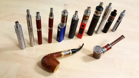A set of different tube e-cigarettes for vaping or electronic smoking Stock Photos