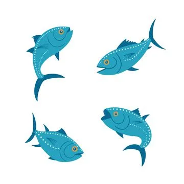 A set of different tuna swimming in different directions Stock Illustration