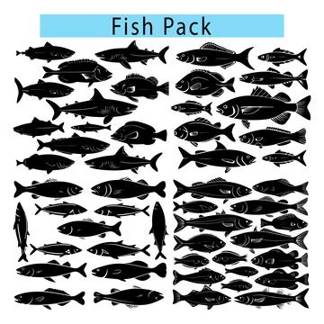Set of different type of black Fish vector illustration, simple Fish icon set Stockillustratie