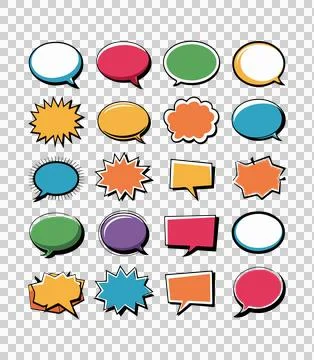 Set of different type of colorful blank comic speech bubble collection Stock Illustration