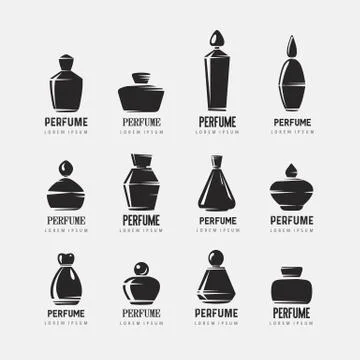 Set of different type of perfume bottles. Perfume bottles icons set. Stock Illustration