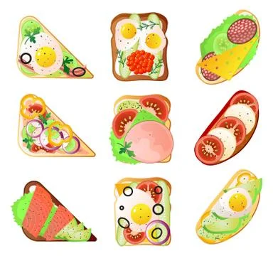 Set of different type of sandwich for lunch box from vegetables or fish Illustrazione stock