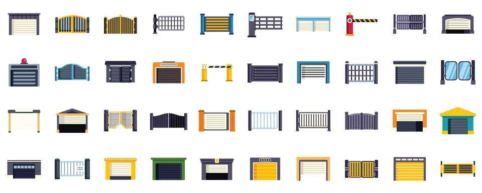 Set of different types of automatic gates and fences providing security and 스톡 일러스트
