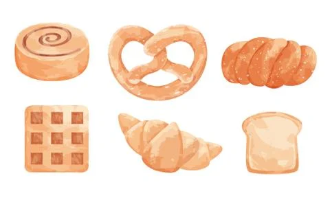 Set of different types of baked goods with different types of bread sweet buns Illustrazione stock