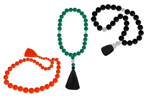 Set different types of beads for rosary with tassel Stock Illustration
