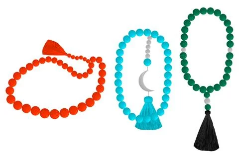 Set different types of beads for rosary with tassel Stock Illustration