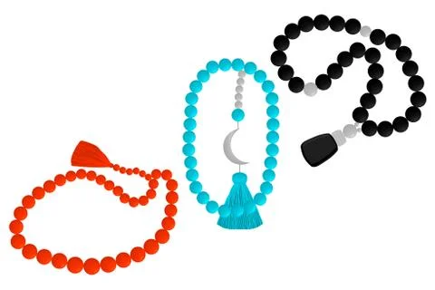 Set different types of beads for rosary with tassel Stock Illustration