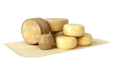 Set of different types of cheese presentation option 3d render on white no sh Stock Illustration