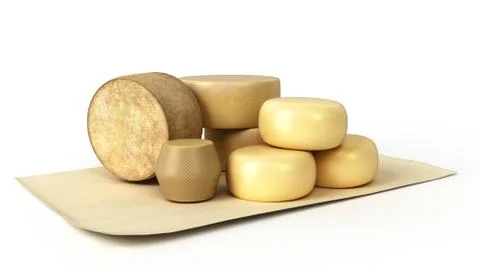 Set of different types of cheese presentation option 3d render on white Stock Illustration