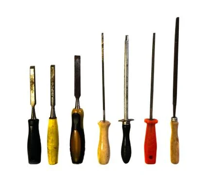 A set of different types of chisels and files. Stock Photos