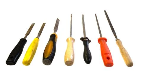 A set of different types of chisels and files. Stock Photos