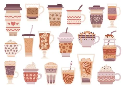 Set of different types of coffee. Menu. Stock Illustration