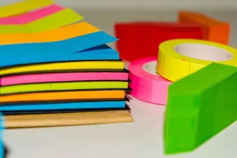 Set of different types of colorful sticky note isolated on white background. Stock Photos