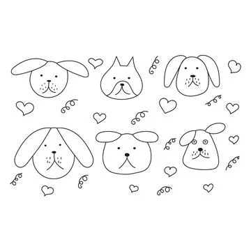 Set of different types of dogs in style of karkuli on white background Stockillustratie