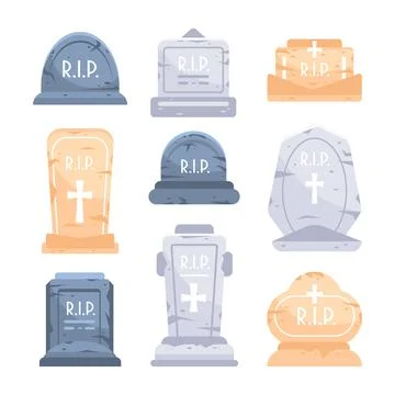 Set of different types of empty tombstone collection. Grave headstone. Cemetery イラスト素材