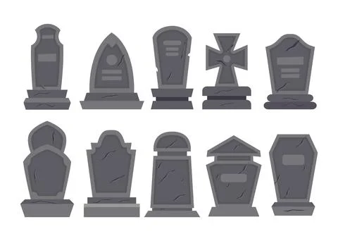 Set of different types of empty tombstone collection, halloween Gravestones.. Stock Illustration