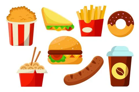 Set of Different types of fastfood vector Illustrazione stock