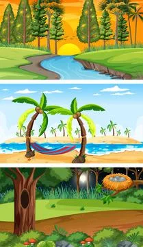 Set of different types of forest horizontal scenes Ilustração Stock