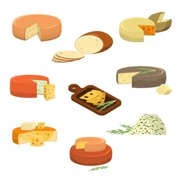 Set of different types of fresh cheese vector illustration Ilustração Stock