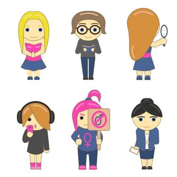 Set of different types of girls. Stock Illustration