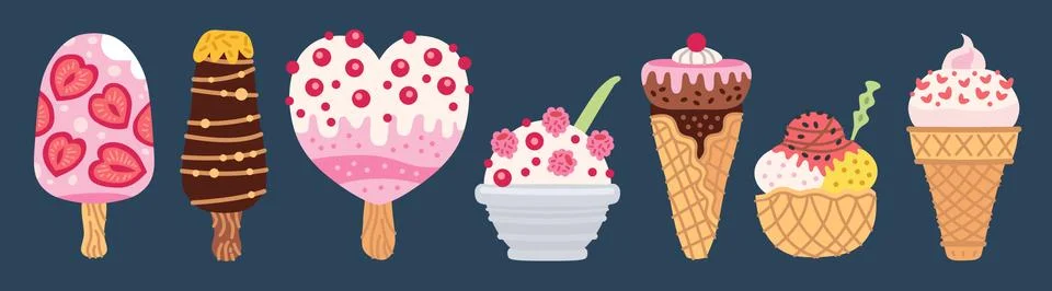 Set of different types of ice cream Illustrazione stock