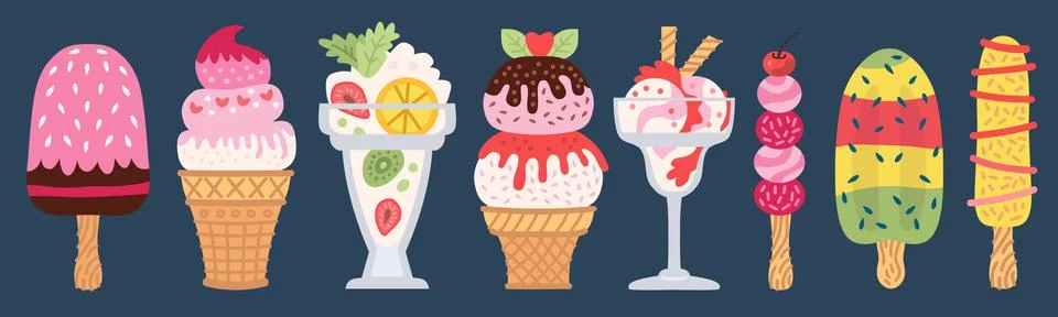 Set of different types of ice cream Stock Illustration