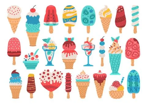 Set of different types of ice cream Stock Illustration
