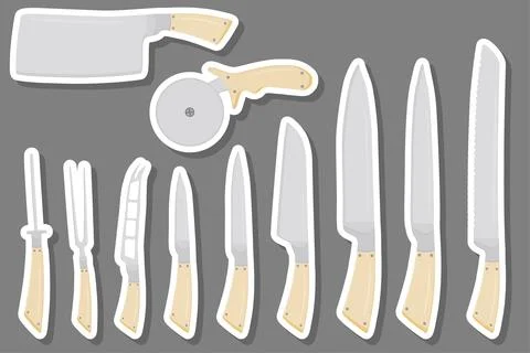 Set different types knives different size for butcher Stock Illustration
