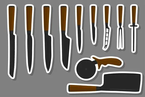 Set different types knives different size for butcher Stock Illustration