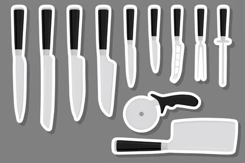 Set different types knives different size for butcher Stock Illustration