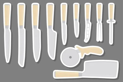 Set different types knives different size for butcher Stock Illustration