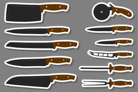 Set different types knives different size for butcher Stock Illustration