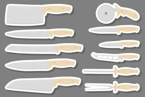 Set different types knives different size for butcher Stock Illustration