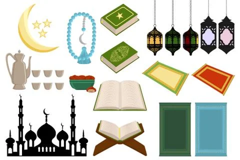 Set different types object to celebration holiday Ramadan kareem Illustrazione stock