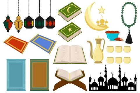 Set different types object to celebration holiday Ramadan kareem Stock Illustration