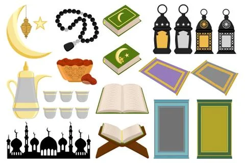 Set different types object to celebration holiday Ramadan kareem Ilustração Stock