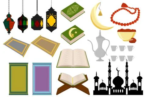 Set different types object to celebration holiday Ramadan kareem Illustrazione stock