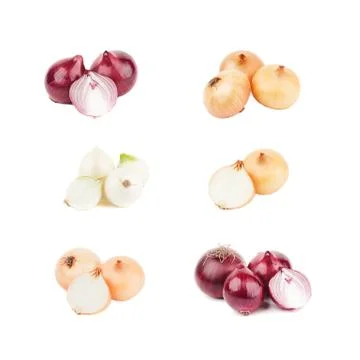 Set of different types of onion, isolated on white Stock Photos