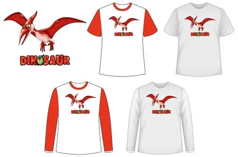 Set of different types of shirt in dinosaur theme with dinosaur logo Stock Illustration