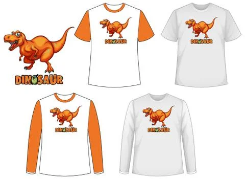 Set of different types of shirt in dinosaur theme with dinosaur logo Stock Illustration