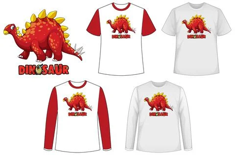 Set of different types of shirt in dinosaur theme with dinosaur logo Stock Illustration
