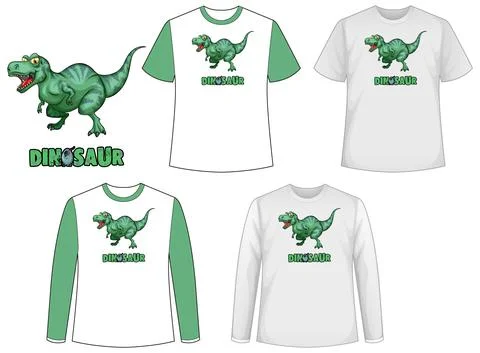 Set of different types of shirt in dinosaur theme with dinosaur logo Stock Illustration